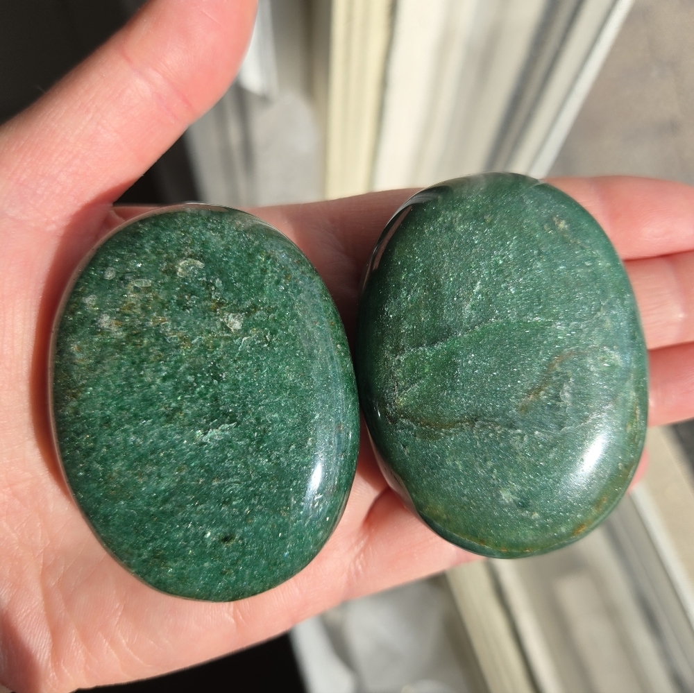 Two Green Fuschite Palm Stones